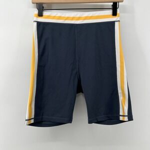 Wilo The Label Women M High‎ Waisted Biker Short Blue Yellow Stripe Athleisure